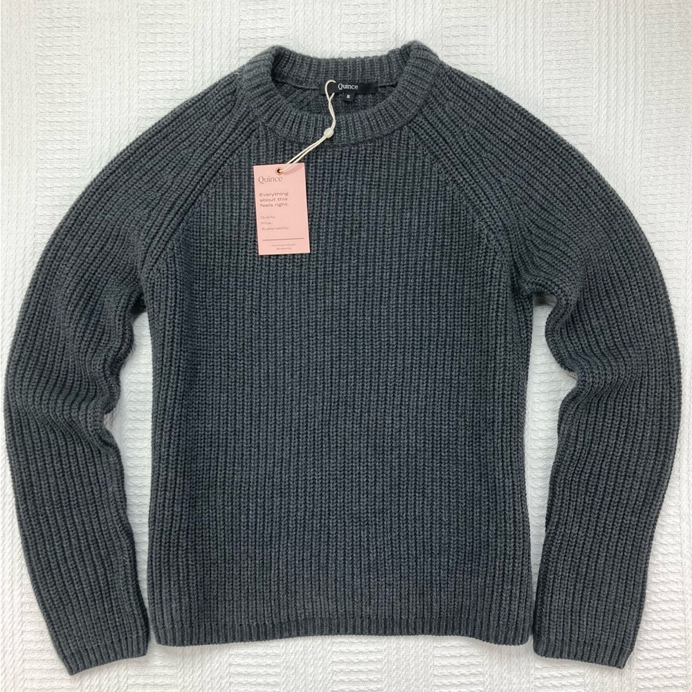 Quince Sweater Fisherman Crew Organic Cotton Charcoal Gray Size Small
